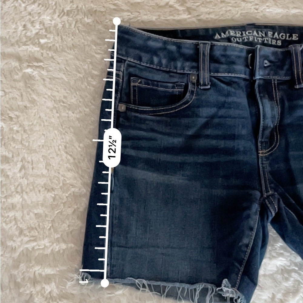 American Eagle Midi Size 0 Womens Jean Shorts Super Stretch Cutoff Dark Wash - Picture 6 of 8